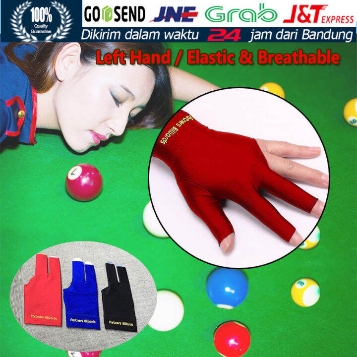 spandeks snooker sarung tangan biliar kolam renang tangan kiri terbuka tiga jari hitam