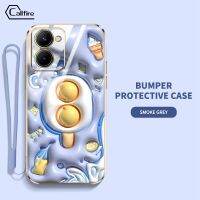 Callfire เคสใหม่สำหรับ OPPO Realme C33 2023 Realme C55สตรอเบอร์รี่ไอศกรีมขนมลวดลายฟรีสายคล้องฝาครอบป้องกันเคสนิ่มเคลือบอิเล็คโทรเพลทหรูหราป้องกันการตกและการชน