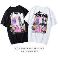 2023 FOR▪◈ European and American popular logo Stussy stu west daydreaming psychedelic statue male and female students lovers short-sleeved cotton T-shirt