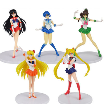 5pcs Anime Sailor Mars Tsukino Usagi Tuxedo Mask Venus Action Figures Model Collection Decor Cartoon Doll Gift Toys For Kids
