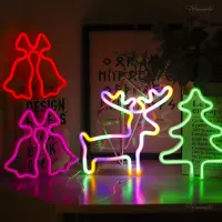 Christmas Neon Light Sign LED Xmas Tree Hat Bell Modeling Lamp Nightlight Decor Wall Room Shop Party Festival Birthday Gift