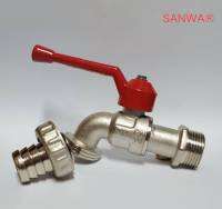 ก๊อกนํ้า SANWA [ขนาด 1/2", 3/4", 1"][ตัวก๊อกและลูกบอลมีขนาดใหญ่, ทนทาน ไม่เป็นสนิม เพราะทำมาจากทองเหลืองคุณภาพสูง, ด้ามจับมีขนาดใหญ่]