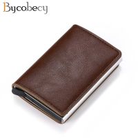 Bycobecy Business Card Holder Men Leather Wallet ID Credit Card Holder Automatic RFID Card Holder Aluminium Box Case Card Wallet Card Holders