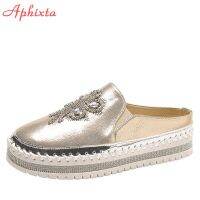 [HOT 2023] Aphixta Cryatals Appliques รองเท้าผู้หญิงคล้ายกระดาน Loafers ส้นแบนนักเรียน Bling รองเท้าเปิดส้น Revits คู่รองเท้าแพลตฟอร์มสำหรับผู้หญิง