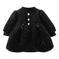 2021 girls jacket sweet wind autumn and winter thick cotton dress sequined bow baby girl cute 0-4 years old cotton jacket