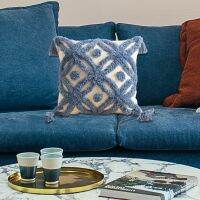 Boho Woven Tufted Matts Plaid Pattern Throw Pillow Case with Tassel Multicolor Textured Geometric Square Cushion Cover for