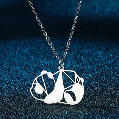 Hollow Origami Panda Pendant Necklace Women Girls Stainless Steel Animal Charm Neck Chain Panda Lovers Memorial Jewelry Collar