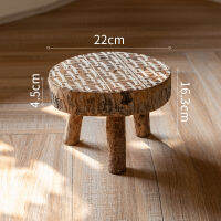 Vintage Solid Wood Low Stool Nostalgic Round Decorative Stool Thickened Household Outdoor Art Flowerpot Bench Bracket