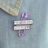 QianXing Shop Denim Decor Cartoon Safety Pin Purple Paper Clip Heart You Are Safe with Me Brooch for Girl Boys Kid Hat Shift Dress Lapel Pin Badge Jewelry