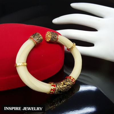 Inspire Jewelry ,กำไลหางช้าง สีขาว ขนหางช้างเผือก ตัวเรือน ชุบทอง24K ลงยา Thai Quality งานคุณภาพ สวยหรู