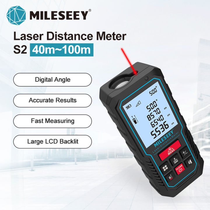 Mileseey S2 with Digital Angel and Rechargeable Laser Distance Meter 40M  60M 80M 100M LCD Backlit Screen Mute Intelligent Laser Meter Laser Range  Finder Laser Measuring Tools for Auto Horizontal  Height