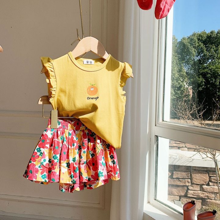 ชุดเซทเสื้อ-กระโปรงกางเกงลายดอก-แฟชั่นสำหรับเด็ก-ชุดเดรส-เสื้อผ้าสำหรับเด็กผู้หญิง