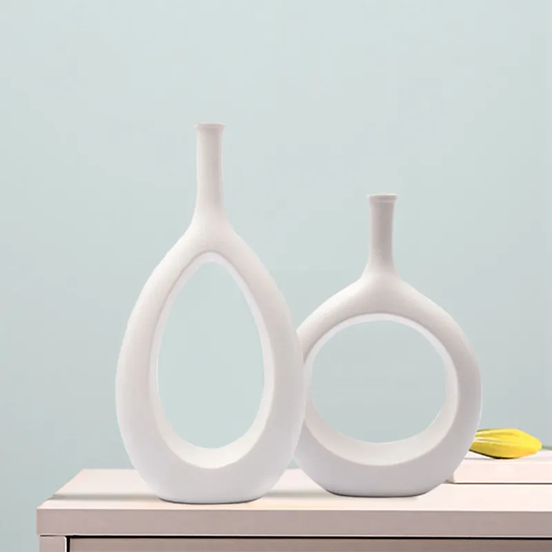 White Ceramic Hollow Vases Set of 2 Flower Vase for Decor Modern ...