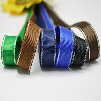 38 9mm Soild ขอบเงิน Grosgrain ริบบิ้นแพคเกจของขวัญริบบิ้นผ้าทำด้วยมือ DIY 20หลา