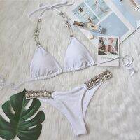 2021 Braided Rope Diamond Women Bikini Set Sexy Push Up Halter Swimsuit Female Crystal Swimwear Brazilian Biquini Bathing Suit