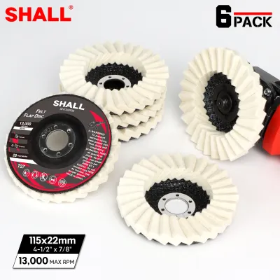 SHALL 6-Pack Felt Flap Disc Abrasives 115x22mm(4-1/2 x 7/8 ) Arbor Wool Polishing Buffing Wheel Pad for Angle Grinder