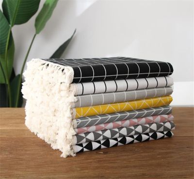Japan Style Modern Plaid Table Cloth Tassel Linen Cotton Rectangle Tablecloth Dustproof Table Covers Home Decor