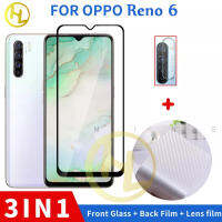 กระจกเทมเปอร์ OPPO Reno6 5G กระจกเทมเปอร์ฟิล์มแก้ว3 In 1ชุดอุปกรณ์ป้องกันหน้าจอกล้องเลนส์กระจกคาร์บอนฟิล์มด้านหลัง Reno 10 9 8 8T 8Z 8Pro 7 6 7Z 7SE 6Z 4Z 5 5K 4 3 2F/2Z 4G 5G