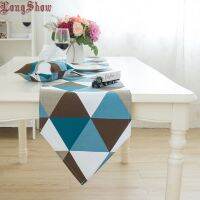 Nordic Minimalist Modern Style Table Runner Blue-Grey Colorful Geometric Thick Cotton Fabric TV Stand Bedding Flag Cabinet Cover