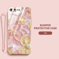 เคสโทรศัพท์สำหรับ iPhone 6 6S Plus 7 Plus 8 Plus iPhone SE 2020 SE 2022 iPhone X XS Max XR ดอกไม้สไตล์ภาพวาดสีน้ำมันกรอบแบนเคสนิ่มเคลือบอิเล็คโทรเพลทส่งสายคล้อง