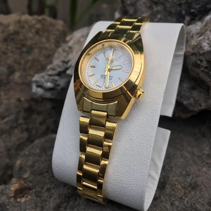 Seiko 5 Automatic 21 Jewels White Dial Gold Plated Stainless Steel ...