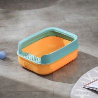 Cat litter box Semi-enclosed Sandbox cat bedpan with a sense of design oversized Anti-splash cat tray Raised fence cat toilet