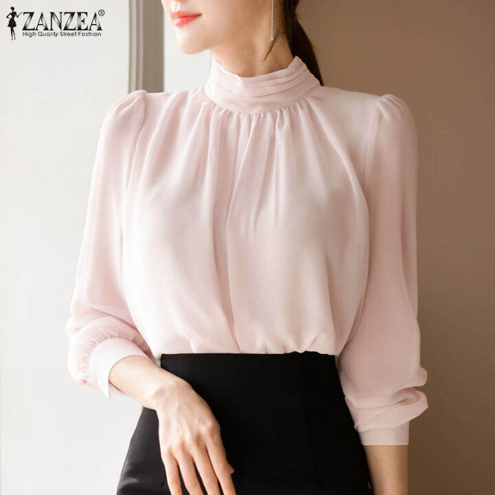 สินค้ามาใหม่-จัดส่งฟรี-fancystyle-zanzea-เสื้อเสื้อมีกระดุมสไตล์เกาหลีสำหรับผู้หญิงใส่เที่ยวหลังคอตั้งจีบฤดูใบไม้ร่วงเสื้อหรูหราเดท-10