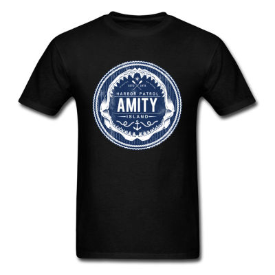 Unique Men Tshirt Amity Island Harbor Patrol Tshirt Shark Jaws T Shirt Black Clothing Vintage Tees Hipster