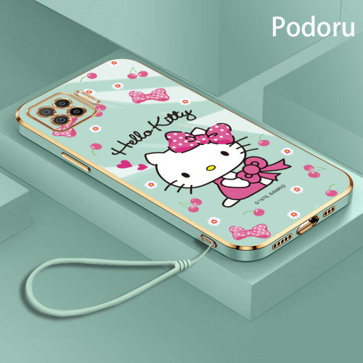 เคส-oppo-a73-f17-2020ชุบทองเรียบง่ายสุดหรูเคสโทรศัพท์-hello-kitty-เคสซิลิโคน-tpu-นิ่ม