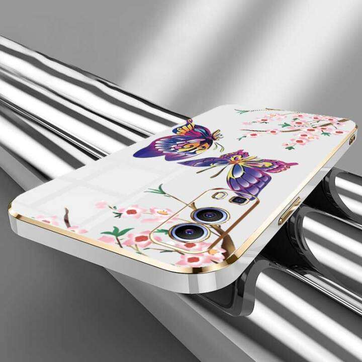 เคสสำหรับ-vivo-y72-5g-iq00-z3ผีเสื้อที่สวยงามหรูหราพร้อมกล้องดอกไม้เคสโทรศัพท์ขอบชุบเคสซิลิโคนนิ่มพร้อมฟรีสายคล้อง