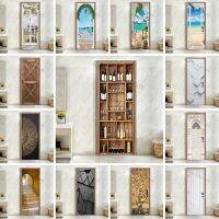 Retro Wine Cabinet Door Stickers Wood Doorposter Self-adhesive PVC Wall Sticker Bed Decorative Door Cover autocollant de porte