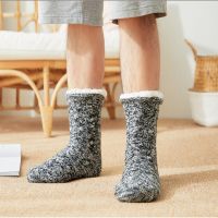 Mens fuzzy Fluffy Socks Winter Short Cotton Thickened Plus Velvet Home Sleeping Soft Anti slip Thermal Floor Sock Male Gifts Socks Tights