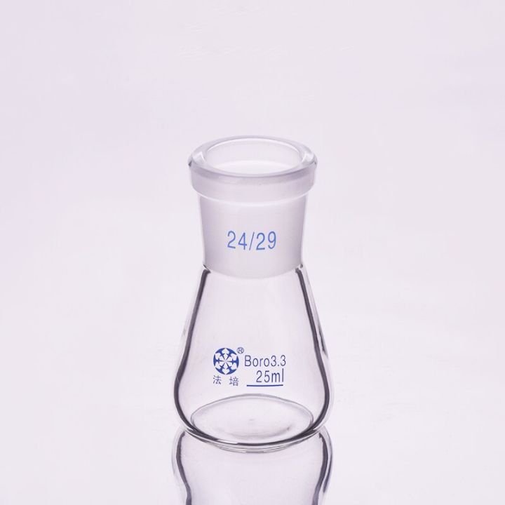 ฟลาสค์รูปทรงกรวย-yingke-แบบกราวด์อินปากมาตรฐานความจุ25มล-ข้อต่อ24-29ขวดทดลองพลาสติกพร้อมปากมาตรฐาน