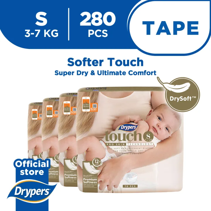 Drypers Touch S (3 - 7Kg) 70S X 4 Packs 280Pcs