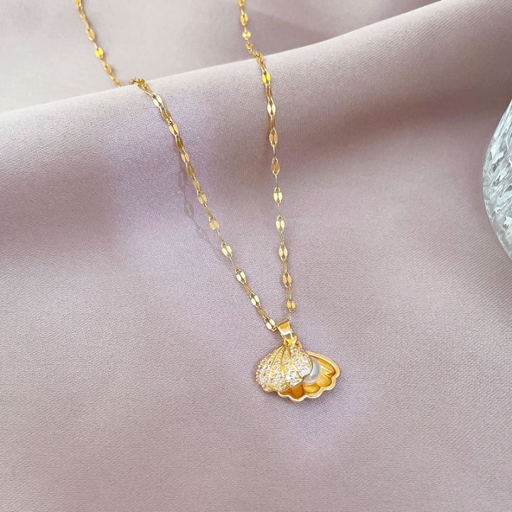 copper-micro-inlaid-necklace-creative-necklace-ins-wind-necklace-ocean-necklace-pearl-necklace-seashell-necklace-zircon-necklace