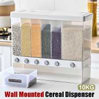 10L Wall Mounted Separate Rice Bucket Cereal Dispenser Moisture Proof Plastic Automatic Racks Sealed Metering Food Storage Box