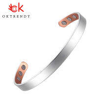 Oktrendy Pure Copper Bracelet Magnetic For Men Women Cuff 8mm Adjustable Bangle Health Energy Bright Silver Color Copper Bangles