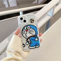 Fluorescent Soft Case สำหรับ IPhone 11 12 13 Pro Max การ์ตูนน่ารักภาษาอังกฤษตลก Doraemon ปกหลัง XR XS Max Luminous คู่กันกระแทกเคสโทรศัพท์