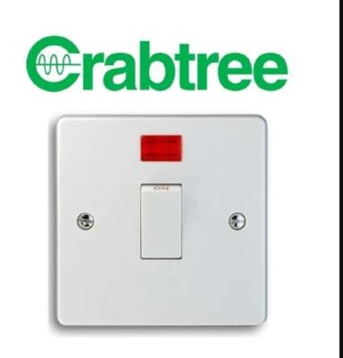 สวิทซ์แอร์ มีไฟบอก แคปที 20A ขาว CRABTREE 1ตัว Control Switch with Neon Indicator สวิทซ์แอร์มีไฟบอก ขนาด 86x86 มม 3X3