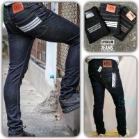 กางเกงยีนส์ ผู้ชาย ทรงเดฟ แถบหนัง LVIS JEANS มี 3 สี (Size.28-36)​ กางเกงยีนส์ลายแถบ