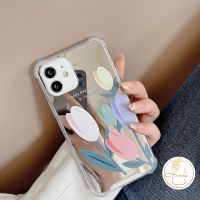 เคส Kaca Rias ดอกไม้สดทิวลิปเข้ากันได้กับ IPhone 7 8 11 7Plus 8Plus 12 13 11 Pro Max X XS Max XR SE 2020ฝาครอบด้านหลังกันกระแทก Tpu นิ่ม