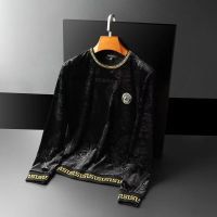 L V VERSACE Mens Trendy Brand Gold Velvet Sweater Mens Printed Bottoming Shirt Long-sleeved Pullover