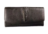 กระเป๋าสตางค์ ผู้หญิง Clutch สามพับ ่หนังแท้ปั้มลายจระเข้ สีดำ 4 X 7 5/8 นิ้ว