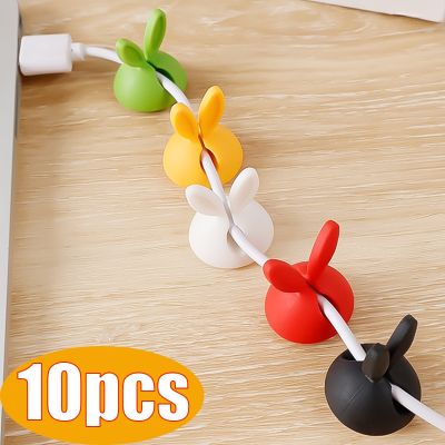 10pcs Cute Bunny Ears Cable Clips Silicone Self Adhesive Cable Manager Desk Phone Charger Cable Earphones Wire Winder Holder