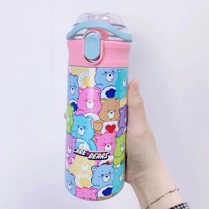 cai-cai-carebears-500ml-กระติกน้ำเก็บอุณหภูมิ-รูปแบบการ์ตูน-304-สแตนเลส-มีหลอดดูด