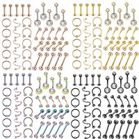 Stainless Steel CZ Body Piercing Jewelry Lot Bulk Eyebrow Piercing Tongue Barbell Labret Stud Horseshoe Nose Ring CBR Earing Set