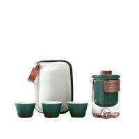 Outdoor Black Pottery 1Pot 3 Cups Tea Set Outdoor Ceramic Travel Teaware Portable Glass Teapot With Filter Kung Fu Tea Maker Set