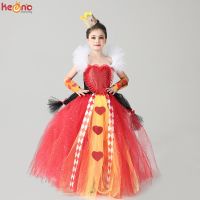 Evil Red Queen Sparkly Girls Tutu Dress Deluxe Wonderland Royal Heart Kids Halloween Fancy Dress Children Pageant Party Costume