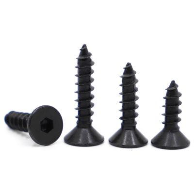 10-50pcs M3 M4 M5 M6 Self-tapping Screws 8.8 Grade Steel Flat Head Black Inner Hexagon Countersunk Tapping Wood Bolts Nails Screws Fasteners