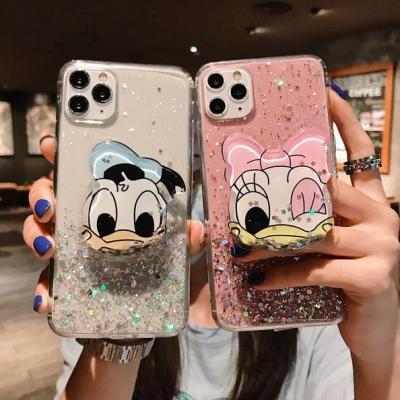 iPhone 12 11 Pro Max Xs X XR 6 6S 7 8 Plus 6 6s 7 8 6p 7p 8p mini SE 2020 Cartoon Cute Glitter Soft Phone Case Donald Duck Daisy Quicksand Stand Back Cover QH 29